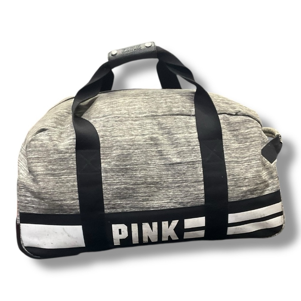 🧳🔥 Victoria’s Secret PINK Gray Heather Wheeled Duffel Roller Bag Travel Carry-On
